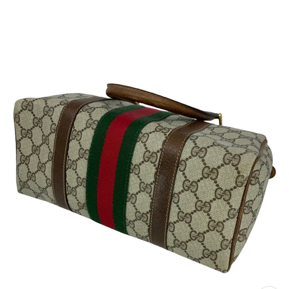 Gucci 1983 Vintage Boston Sherry Line Monogram Vinyl & Leather Small Satchel Bag - Picture 4 of 8